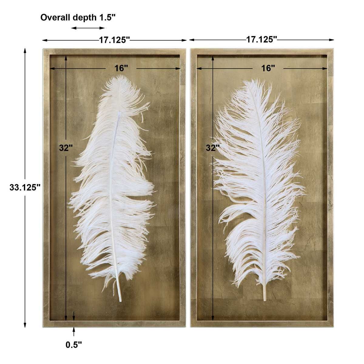 White Feathers Shadow Boxes, S/2 – Wall Decor by Uttermost | Sutter & Vale