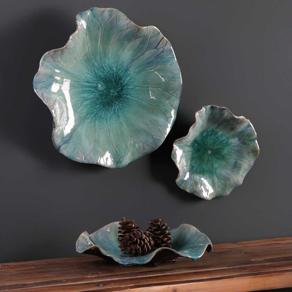 Abella Ceramic Indoor-Outdoor Wall Decor, Aqua, S/3 – Wall Decor by Uttermost | Sutter & Vale