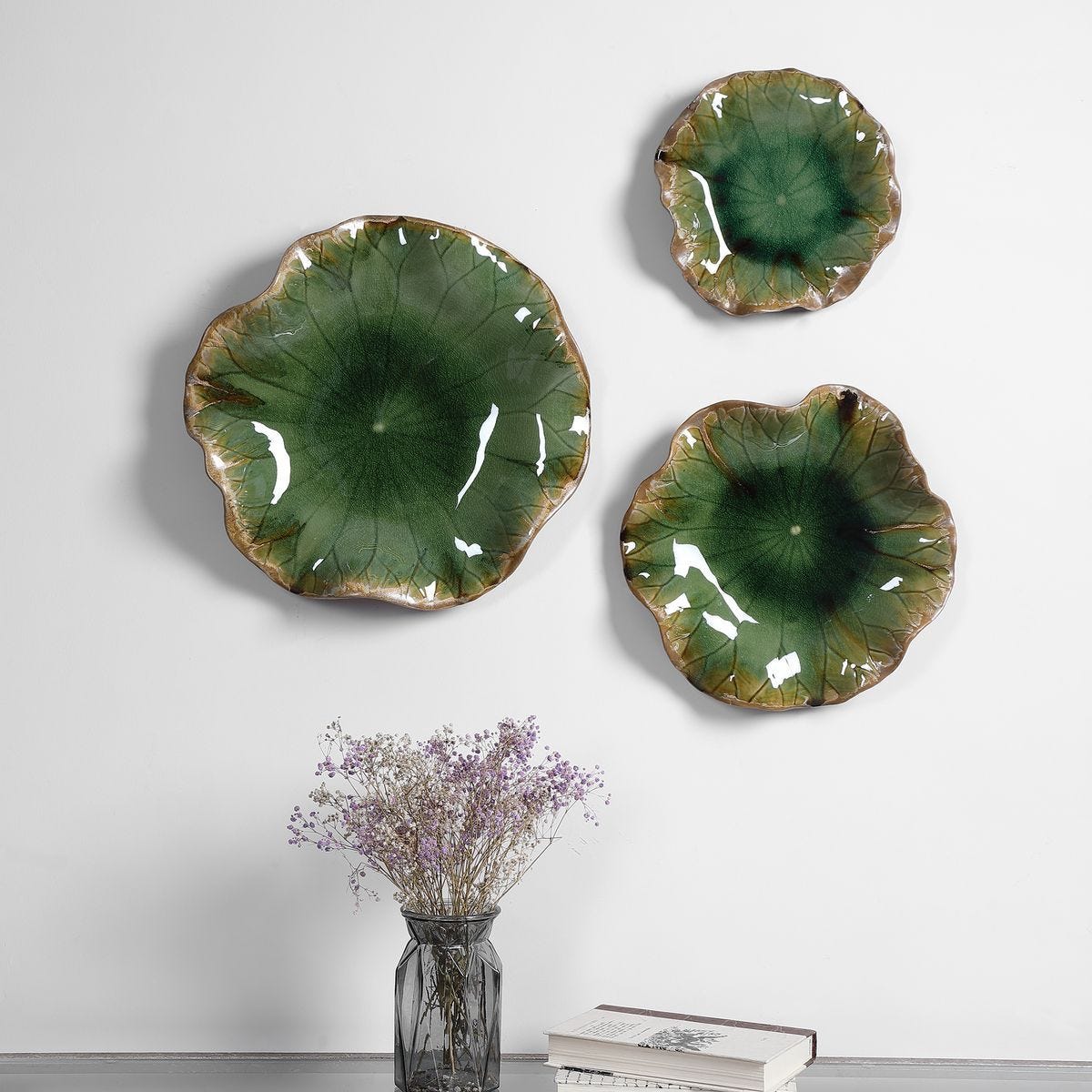 Abella Ceramic Indoor-Outdoor Wall Decor, Green, S/3 – Wall Decor by Uttermost | Sutter & Vale