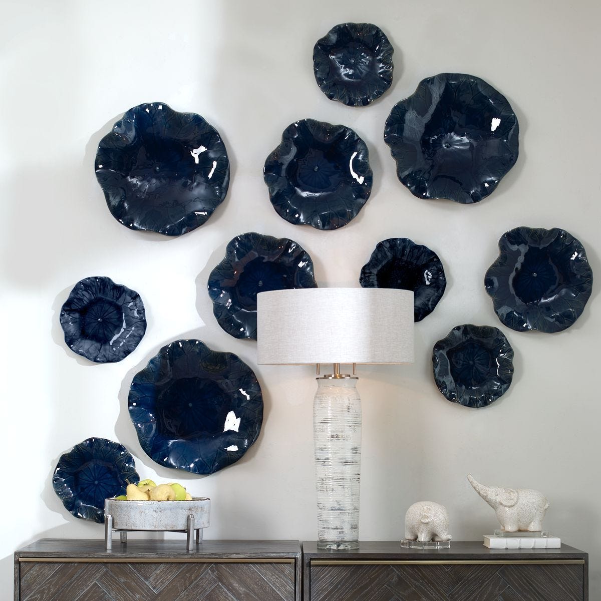 Abella Ceramic Indoor-Outdoor Wall Decor, Cobalt, S/3 – Wall Decor by Uttermost | Sutter & Vale