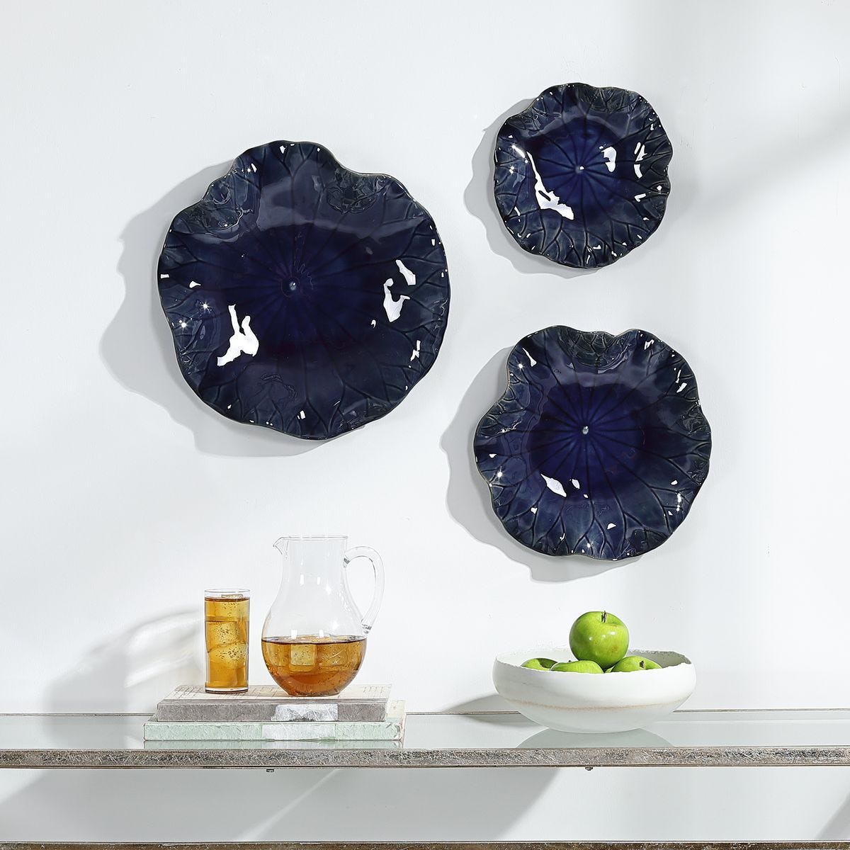 Abella Ceramic Indoor-Outdoor Wall Decor, Cobalt, S/3 – Wall Decor by Uttermost | Sutter & Vale
