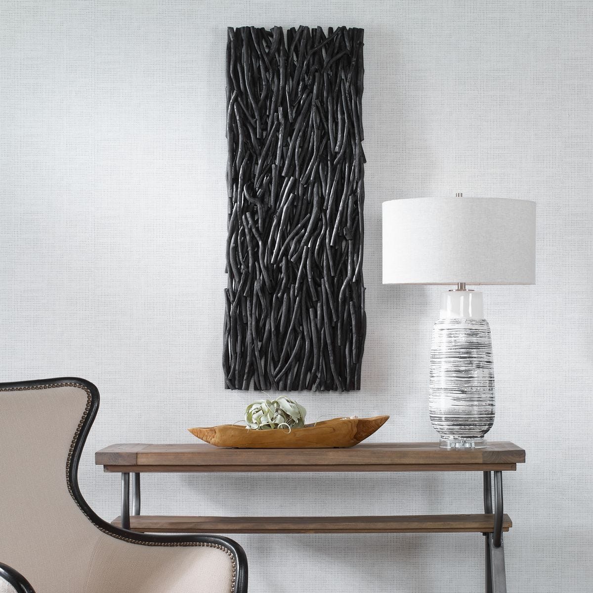Gathered Teak Wood Wall Decor, Black – Wall Decor by Uttermost | Sutter & Vale