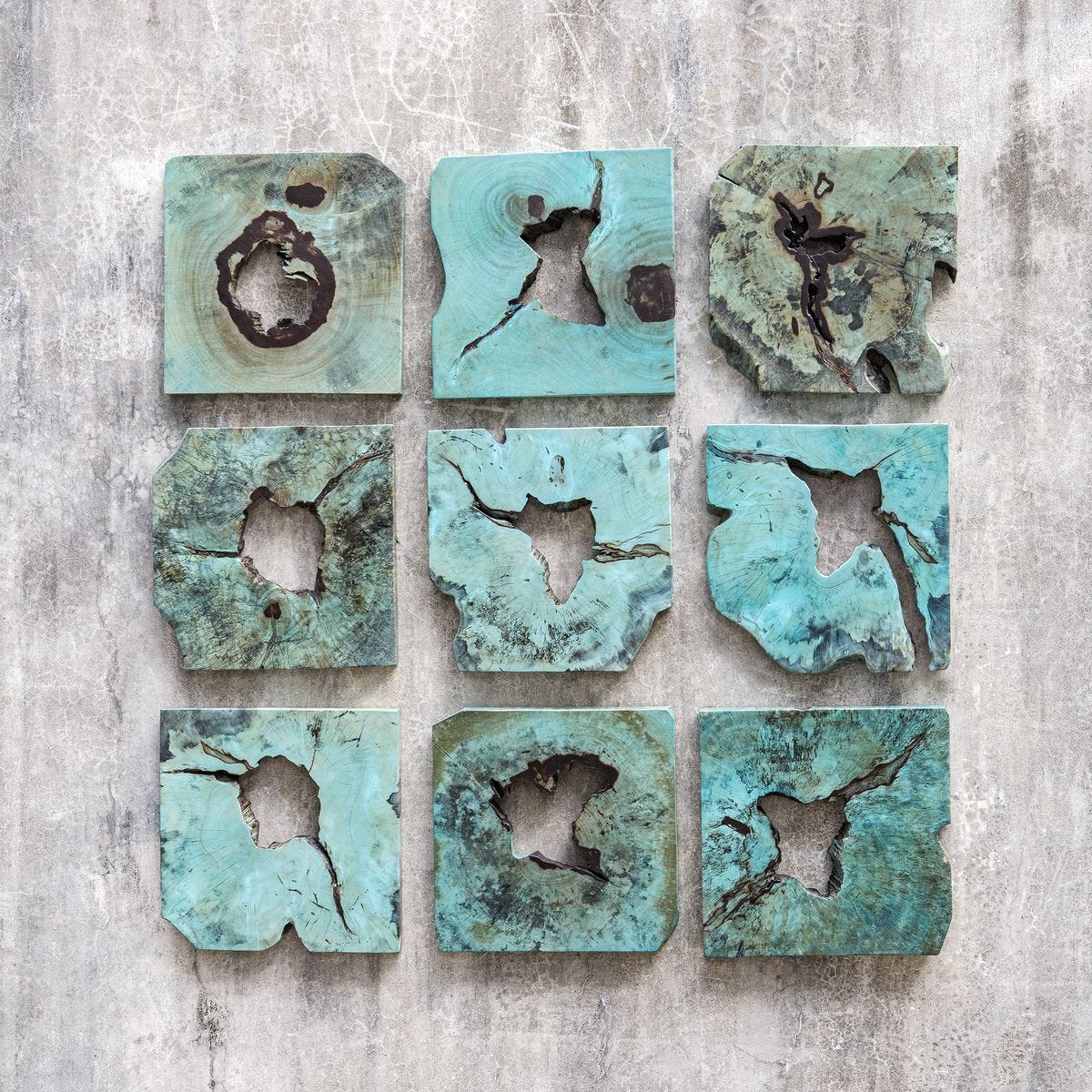 Bahati Wood Wall Decor, Blue, S/9 – Wall Decor by Uttermost | Sutter & Vale