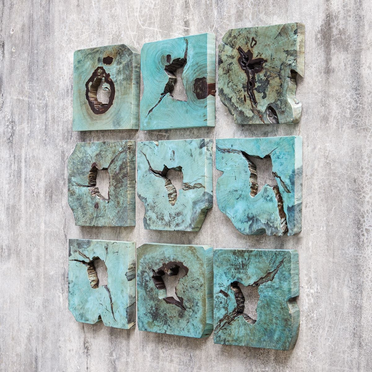 Bahati Wood Wall Decor, Blue, S/9 – Wall Decor by Uttermost | Sutter & Vale