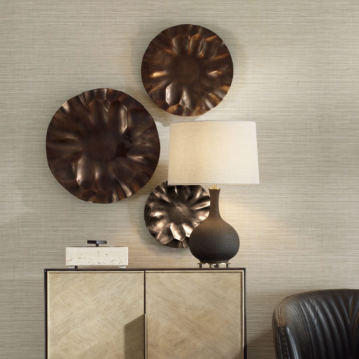 Peonia Indoor-Outdoor Wall Decor, Bronze, S/3