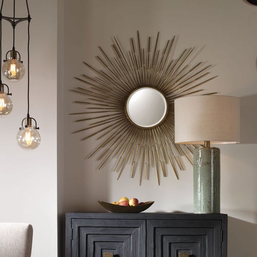 Golden Rays Round Mirror