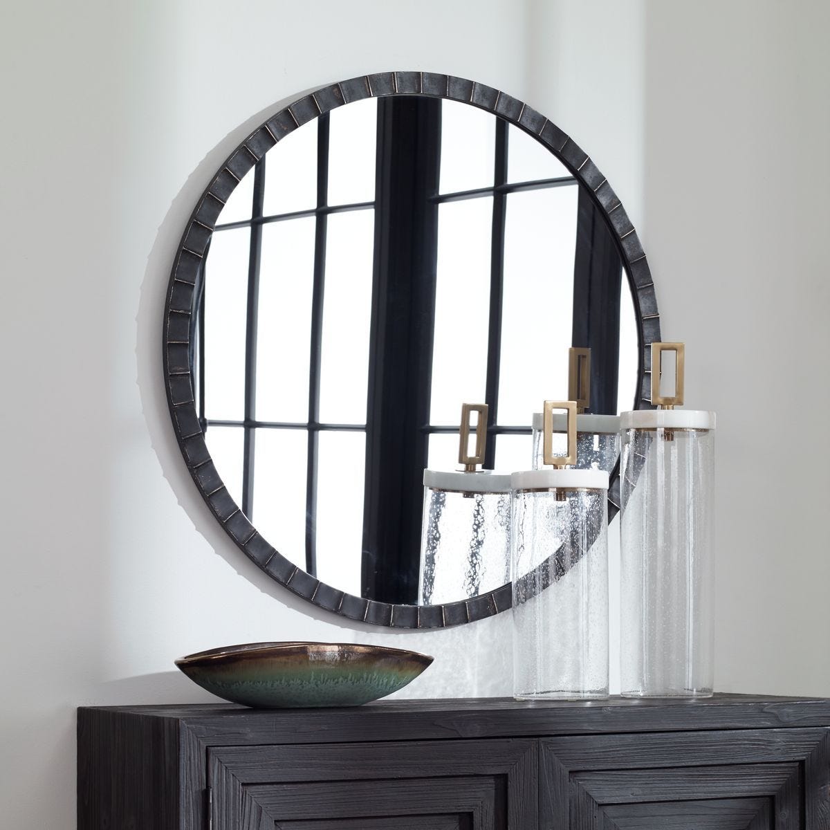 Dandridge Round Mirror, Black – Mirrors by Uttermost | Sutter & Vale