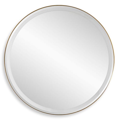 Crofton Lighted Round Mirror, Brass
