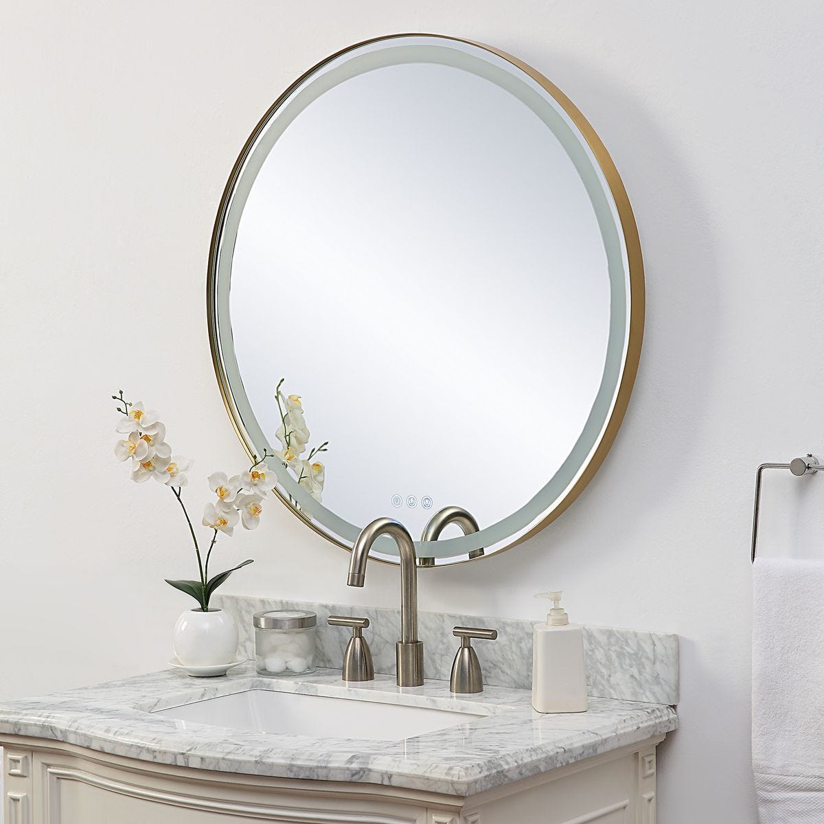 Crofton Lighted Round Mirror, Brass – Mirrors by Uttermost | Sutter & Vale
