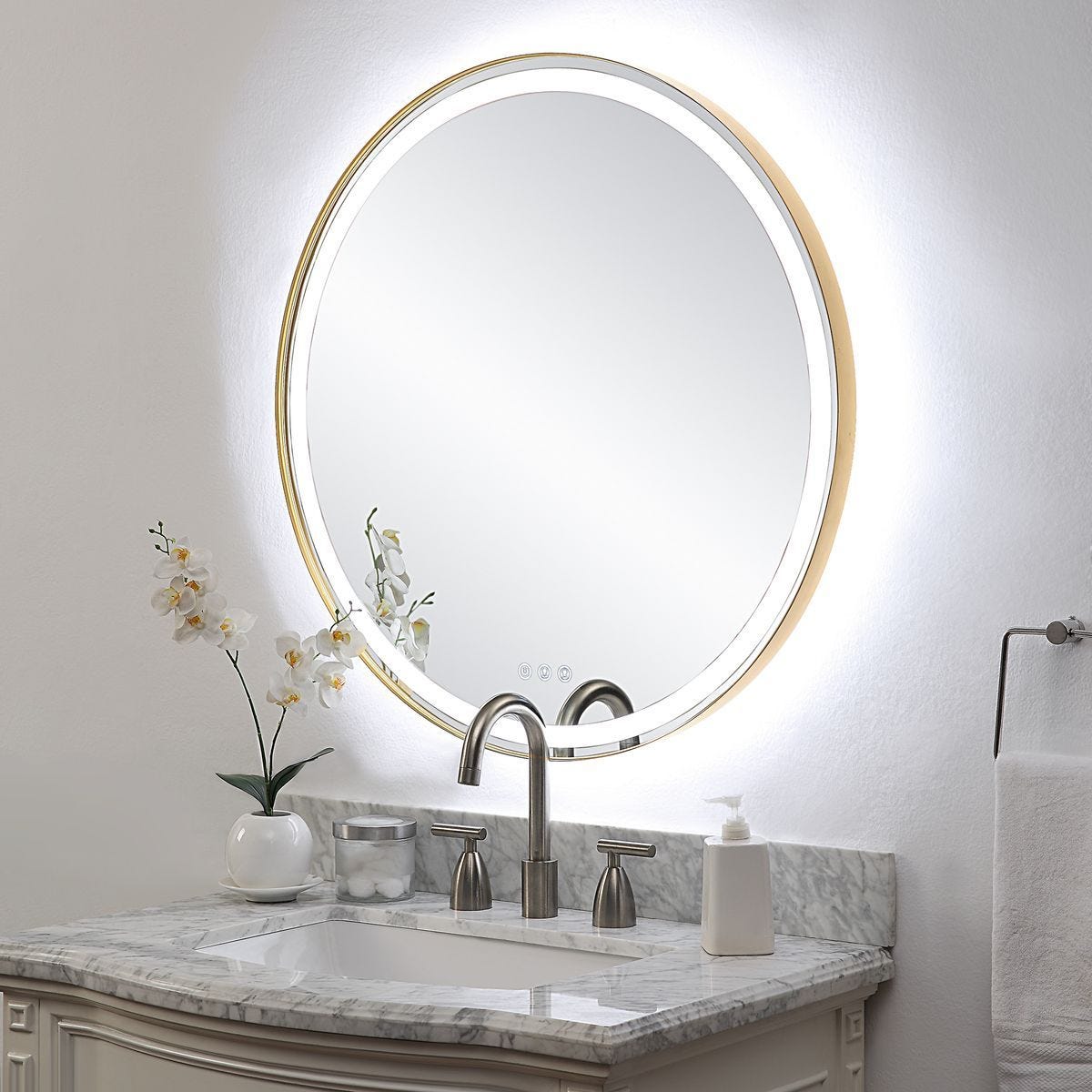 Crofton Lighted Round Mirror, Brass – Mirrors by Uttermost | Sutter & Vale