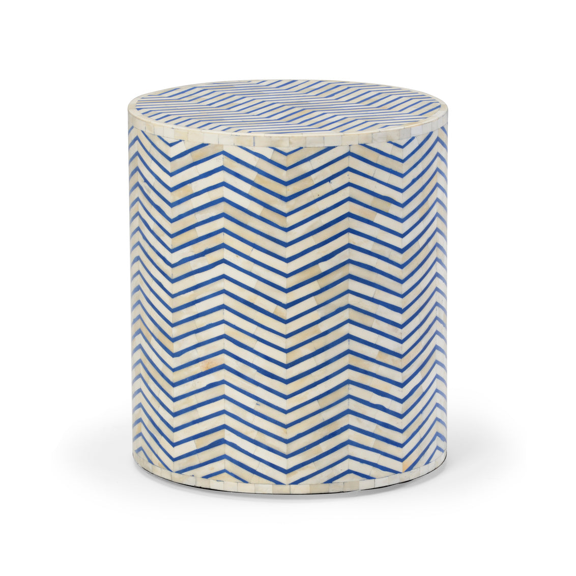 Lincoln Side Table in Blue/White/Herringbone Pattern / Wood - Chelsea House