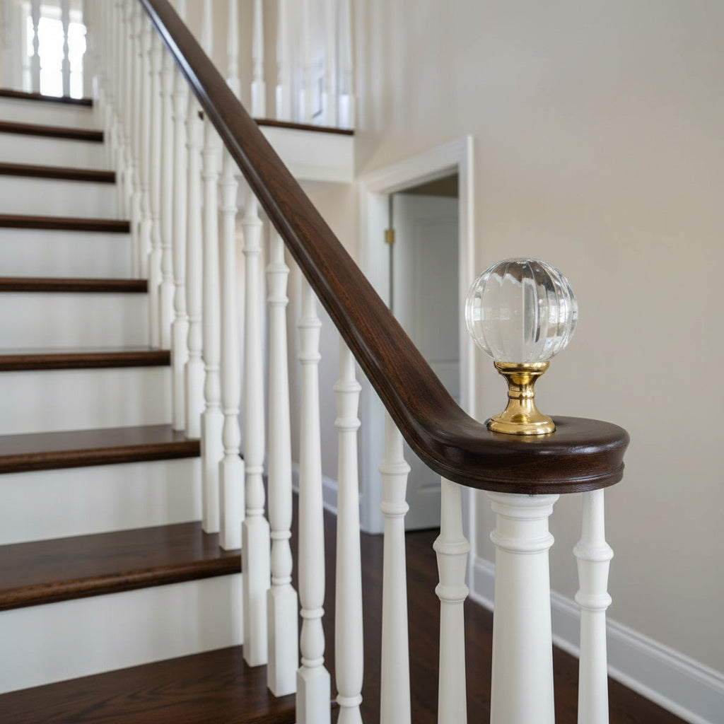 Ribbed Hand Blown Finial - Brass in Clear/Polished Brass / Glass - Chelsea House