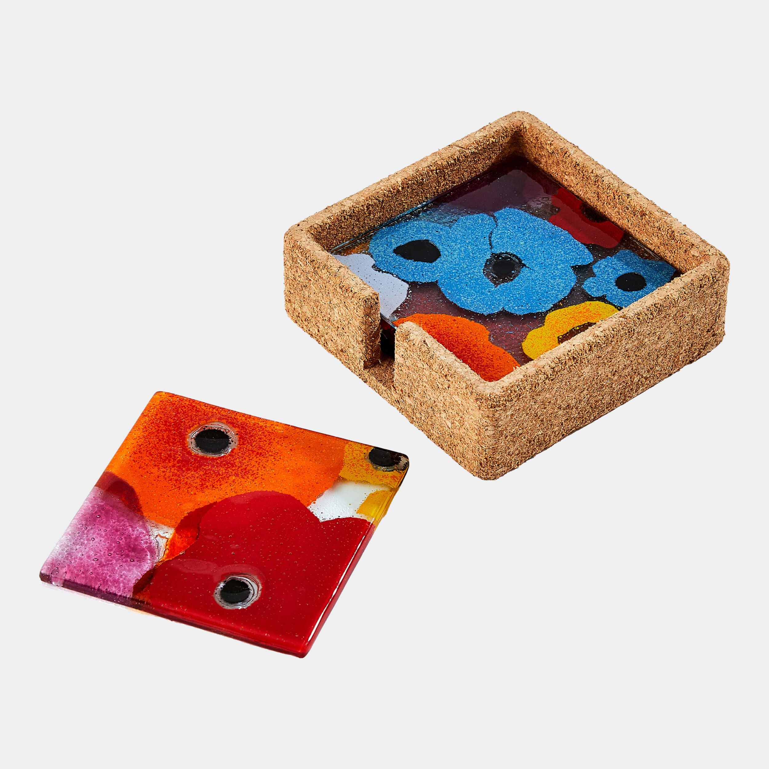 Fused Floral Coaster Set-Bright