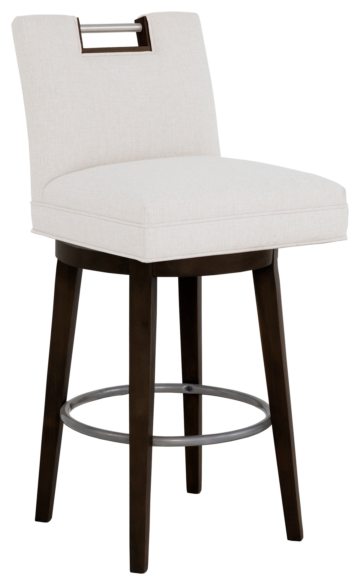 Nickel Metal Pull Short Back Leather Swivel Bar Stool (L-1260-08-T) - Fairfield Chair