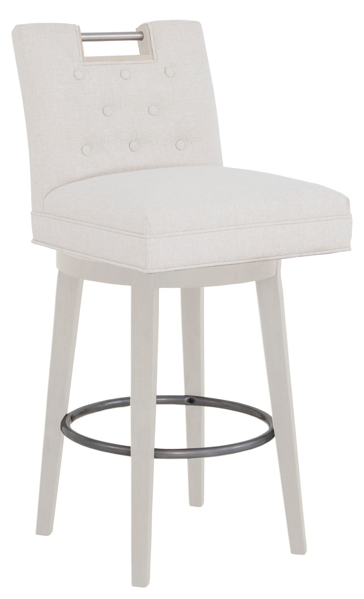 Nickel Metal Pull Short Button Back Leather Swivel Bar Stool (L-1262-08-L) - Fairfield Chair