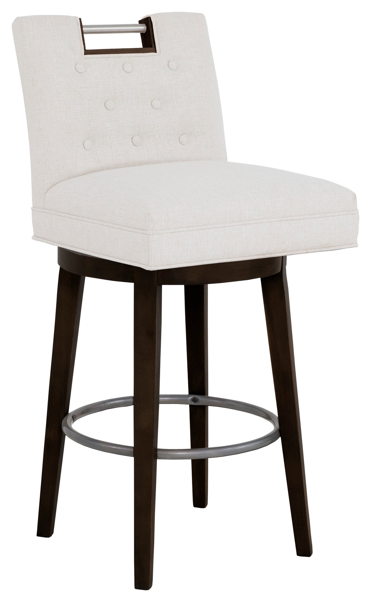 Nickel Metal Pull Short Button Back Leather Swivel Bar Stool (L-1262-08-T) - Fairfield Chair