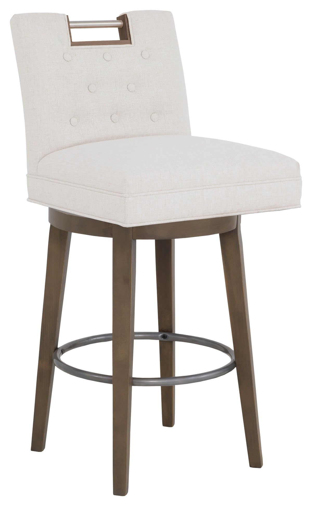 Nickel Metal Pull Short Button Back Leather Swivel Bar Stool (L-1262-08-T) - Fairfield Chair