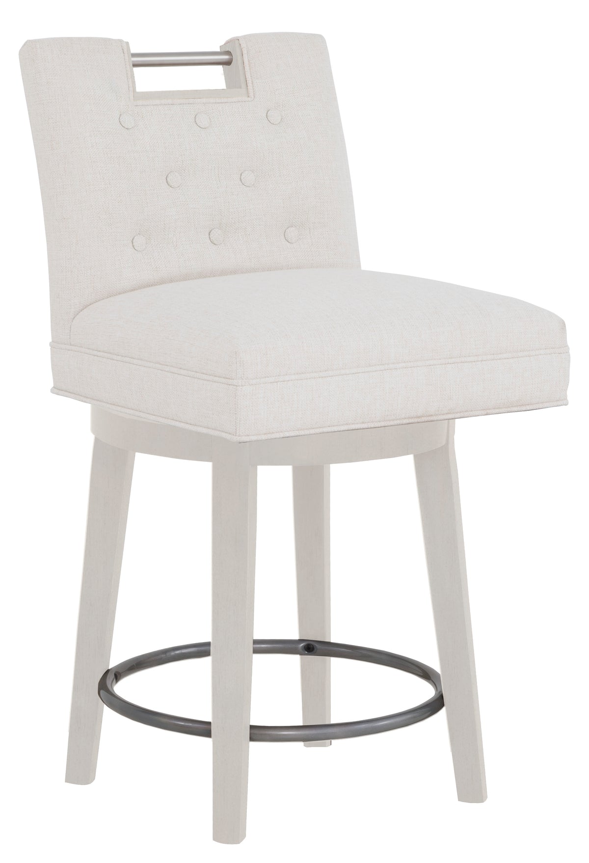 Nickel Metal Pull Short Button Back Leather Swivel Counter Stool (L-1262-C8-L) - Fairfield Chair