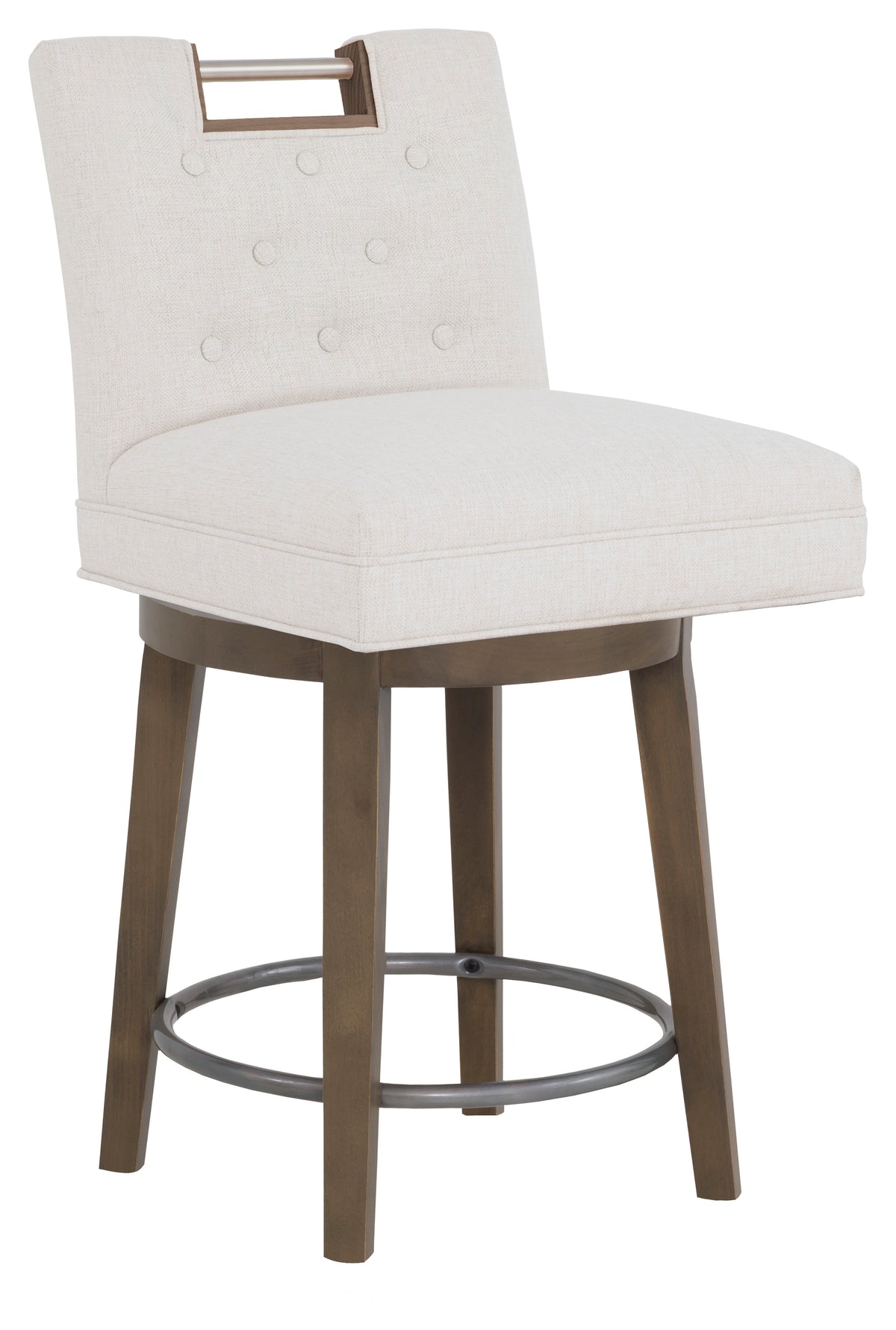 Nickel Metal Pull Short Button Back Leather Swivel Counter Stool (L-1262-C8-M) - Fairfield Chair