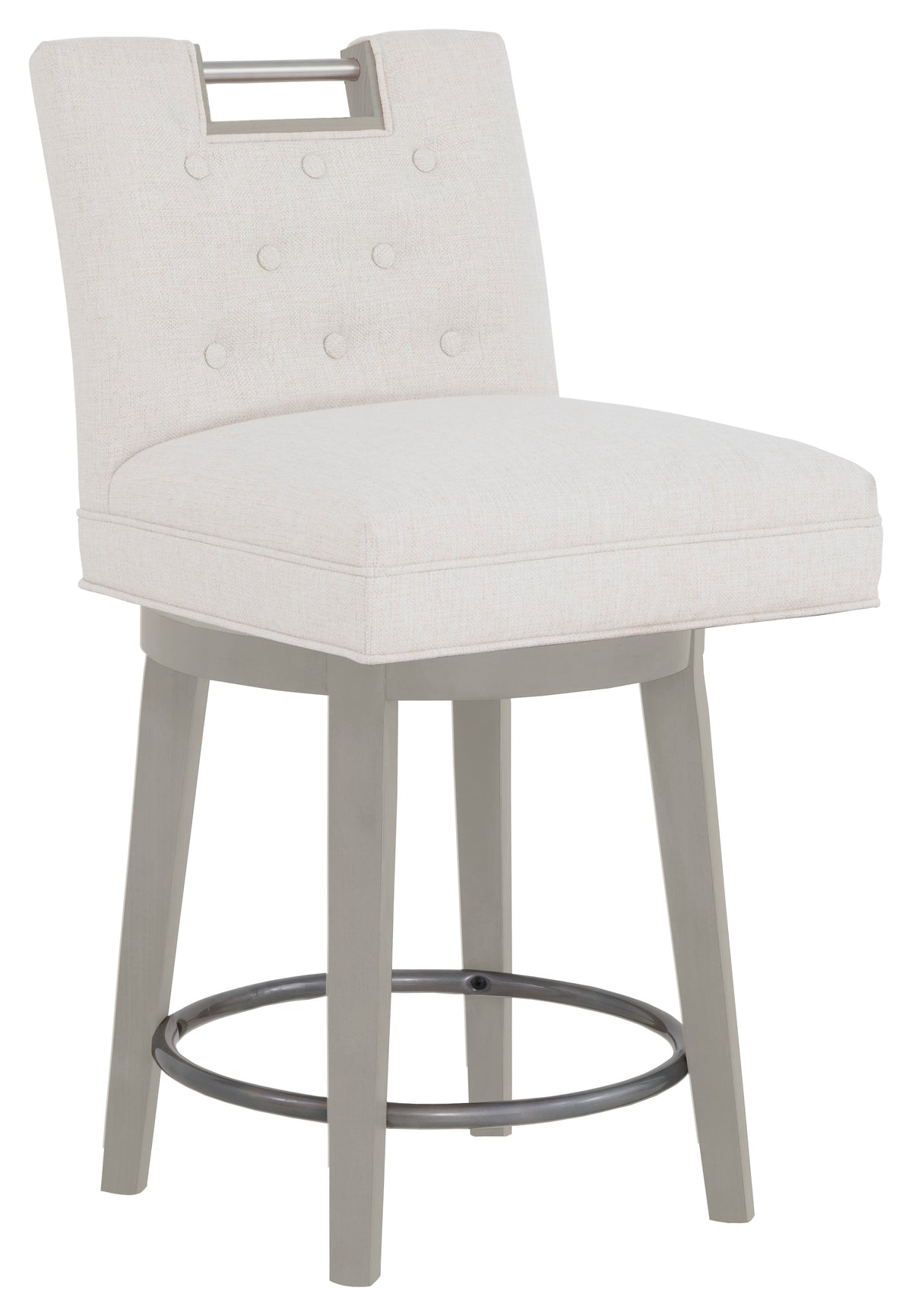 Nickel Metal Pull Short Button Back Leather Swivel Counter Stool (L-1262-C8-S) - Fairfield Chair