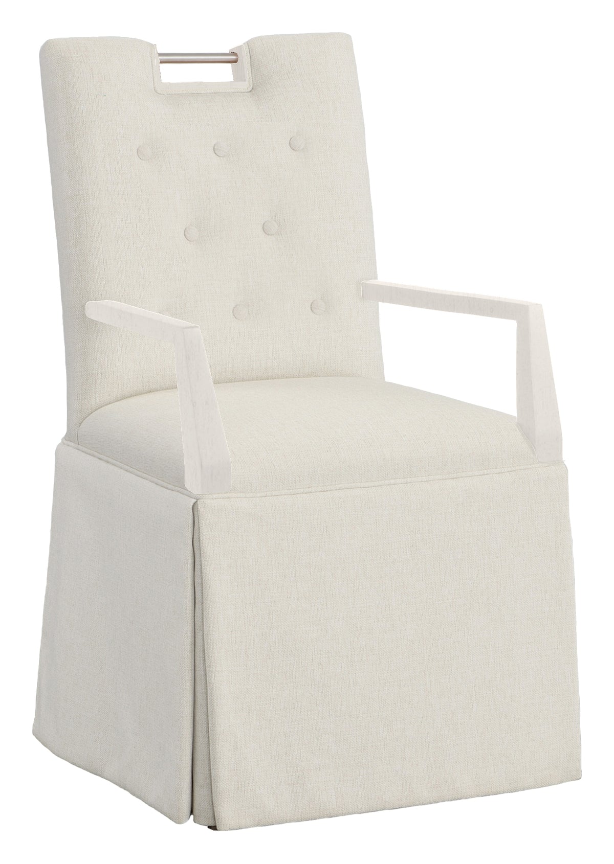 Nickel Metal Pull Button Back Skirted Arm Chair (1263-04-L) - Fairfield Chair