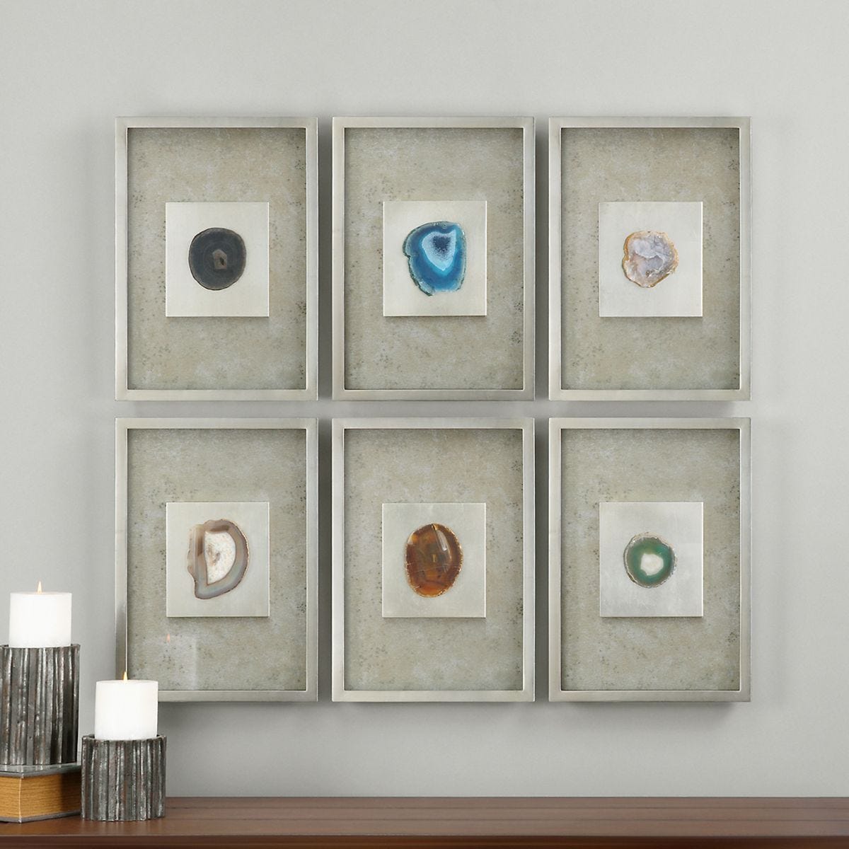 Agate Stone Silver Shadow Box, S/6 – Wall Decor by Uttermost | Sutter & Vale