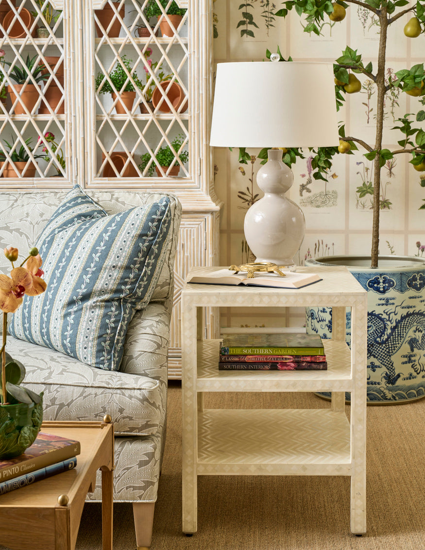 Chevron Inlay Side Table in Natural White / Wood - Chelsea House