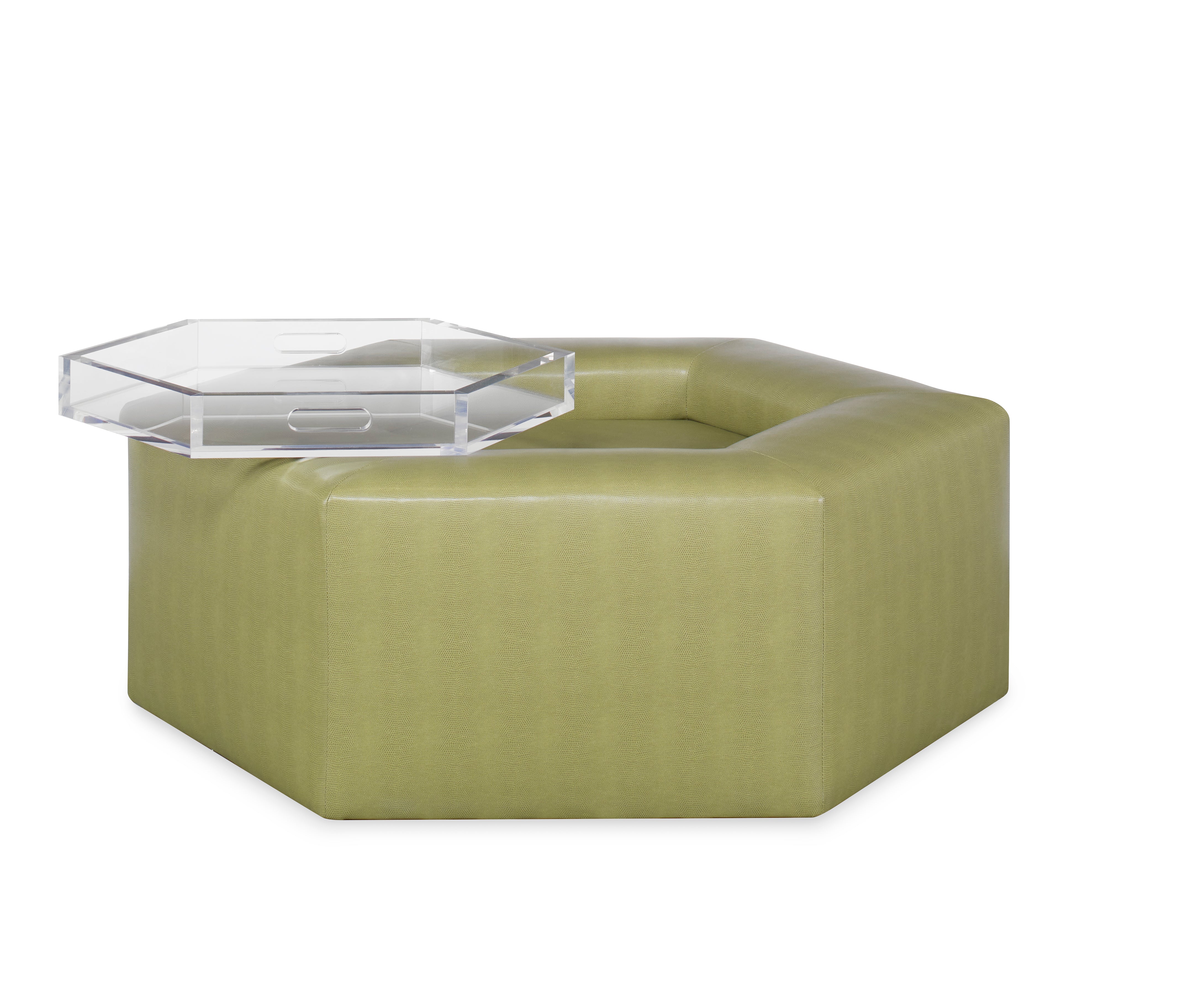 Menil Cocktail Ottoman - Acrylic Tray & Casters