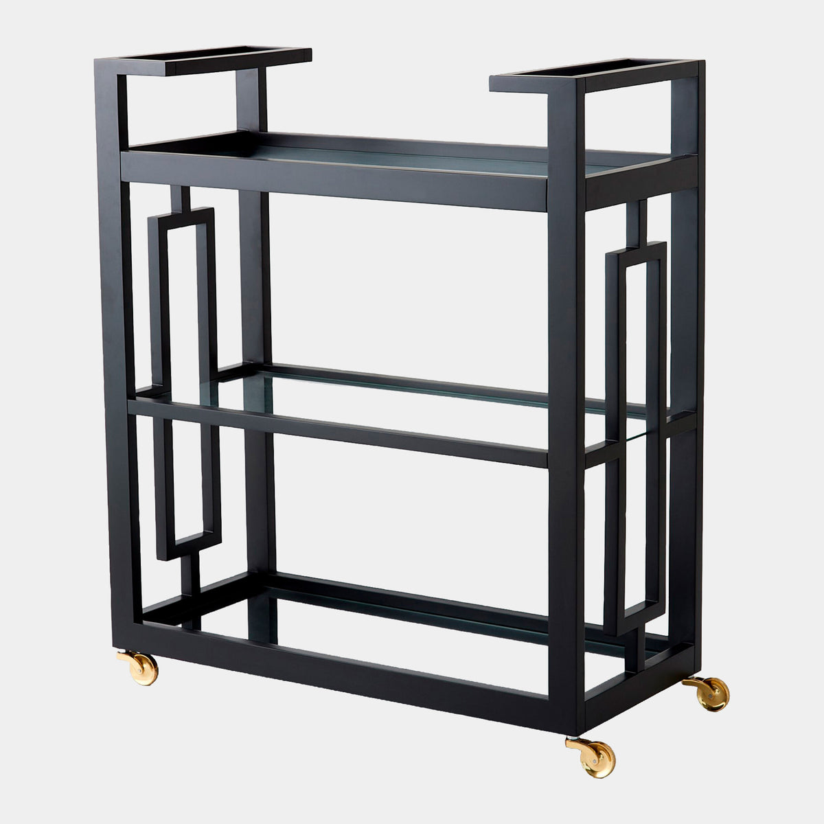 Grid Block Bar Cart-Black w/Brass Casters