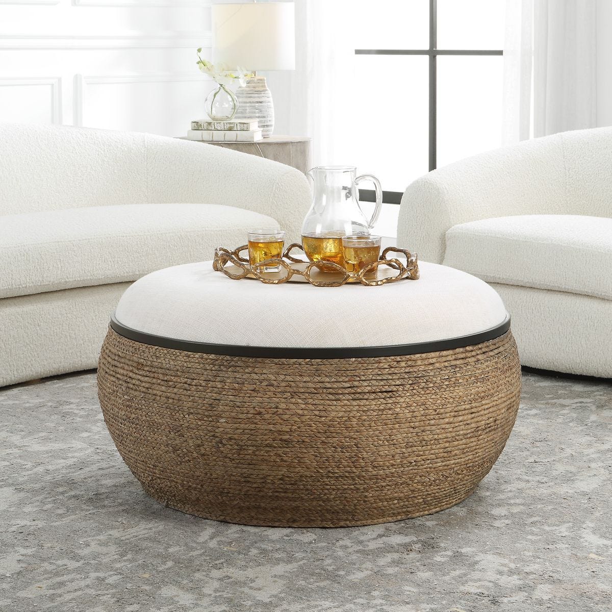 Island Ottoman, Large Round – Furniture by Uttermost | Sutter & Vale