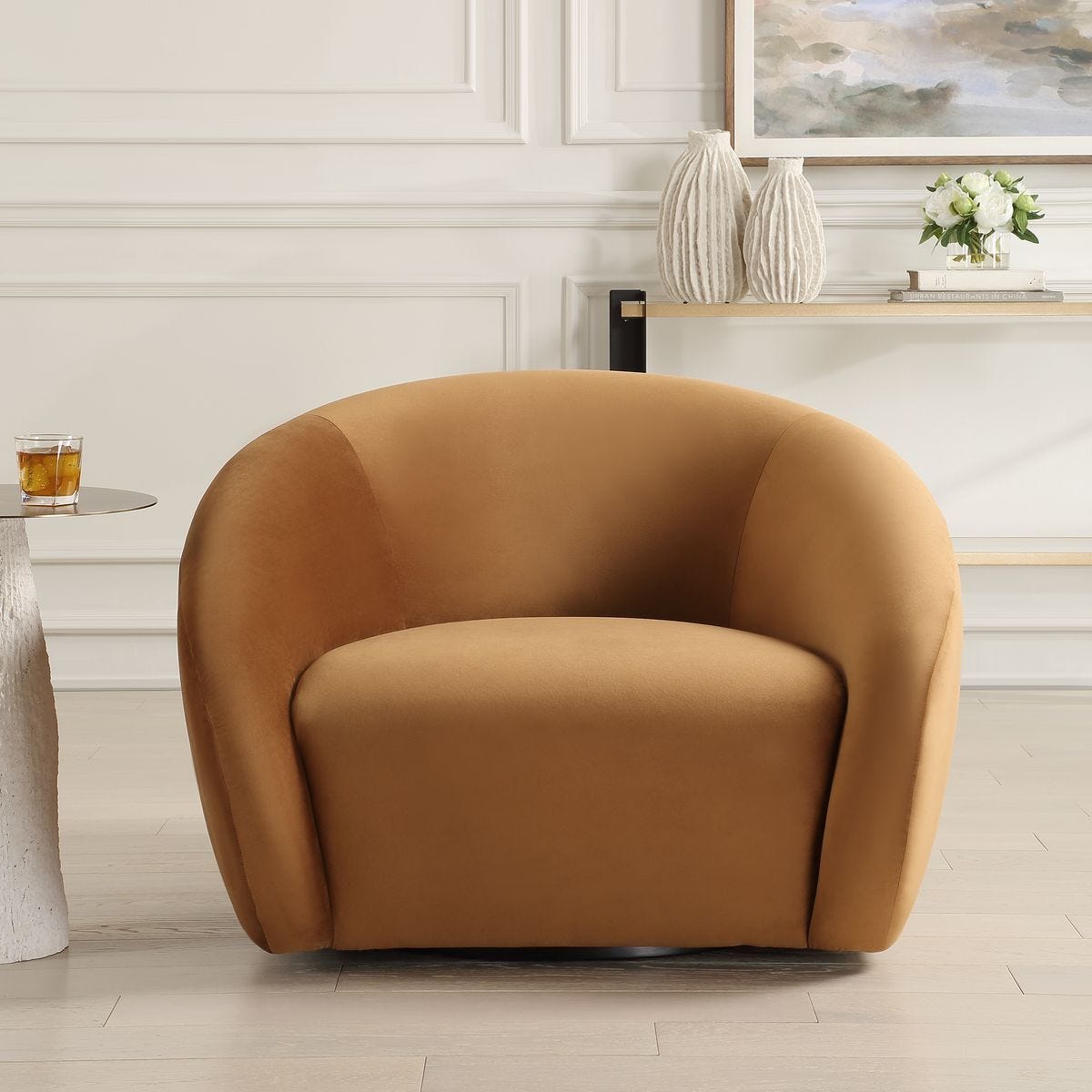 DeSoto Swivel Chair, Hazlenut – Furniture by Uttermost | Sutter & Vale
