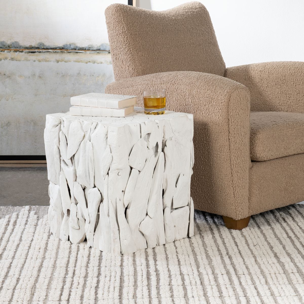 Teak Root Bunching Cube, White – Furniture by Uttermost | Sutter & Vale