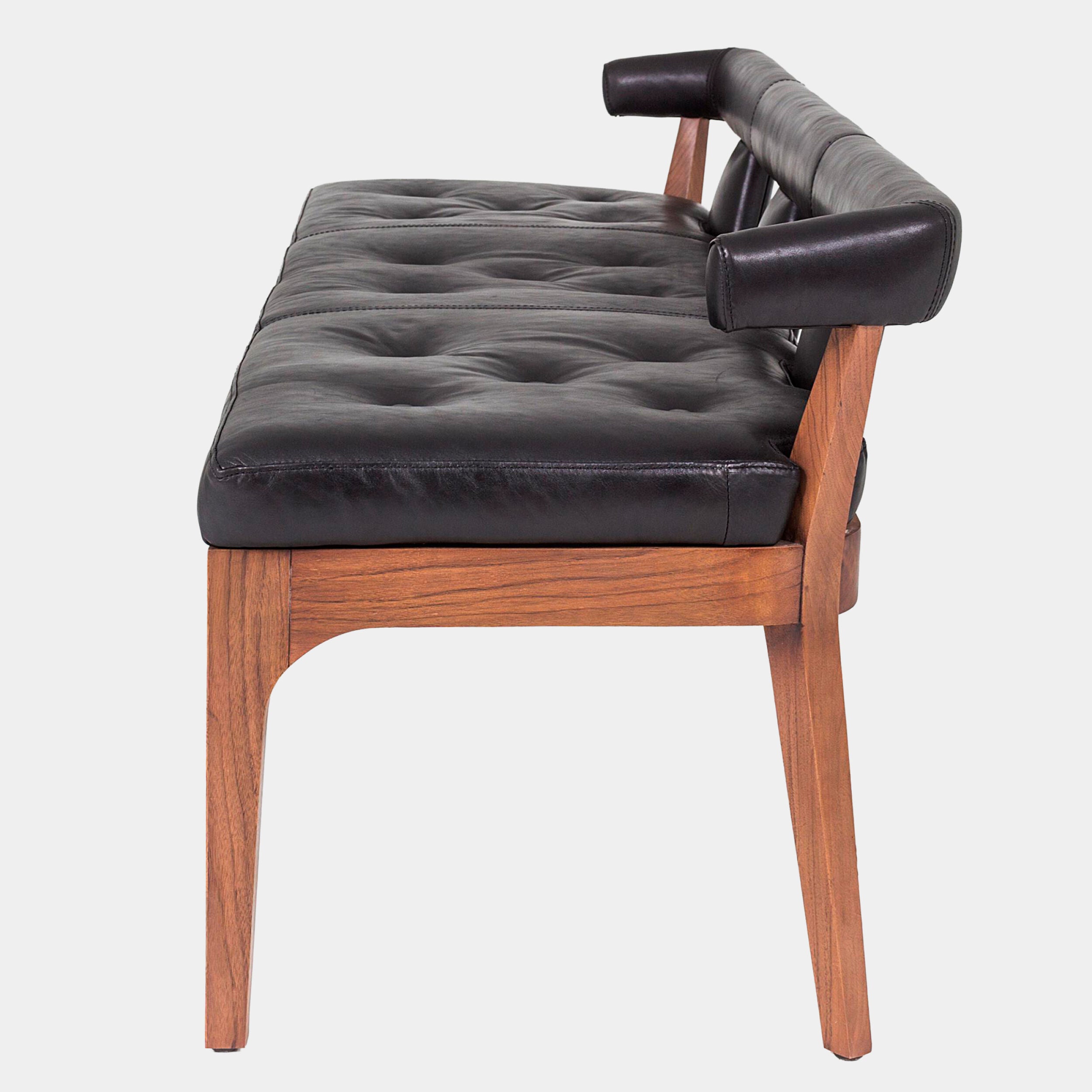 Moderno Bench-Black Marble Leather