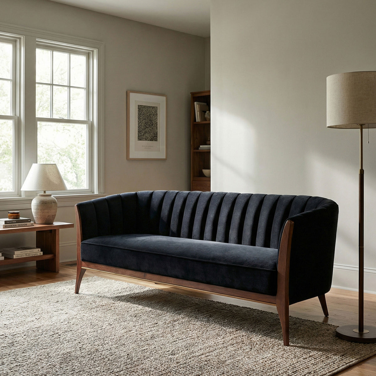Connor Channel Back Sofa-Black Velvet
