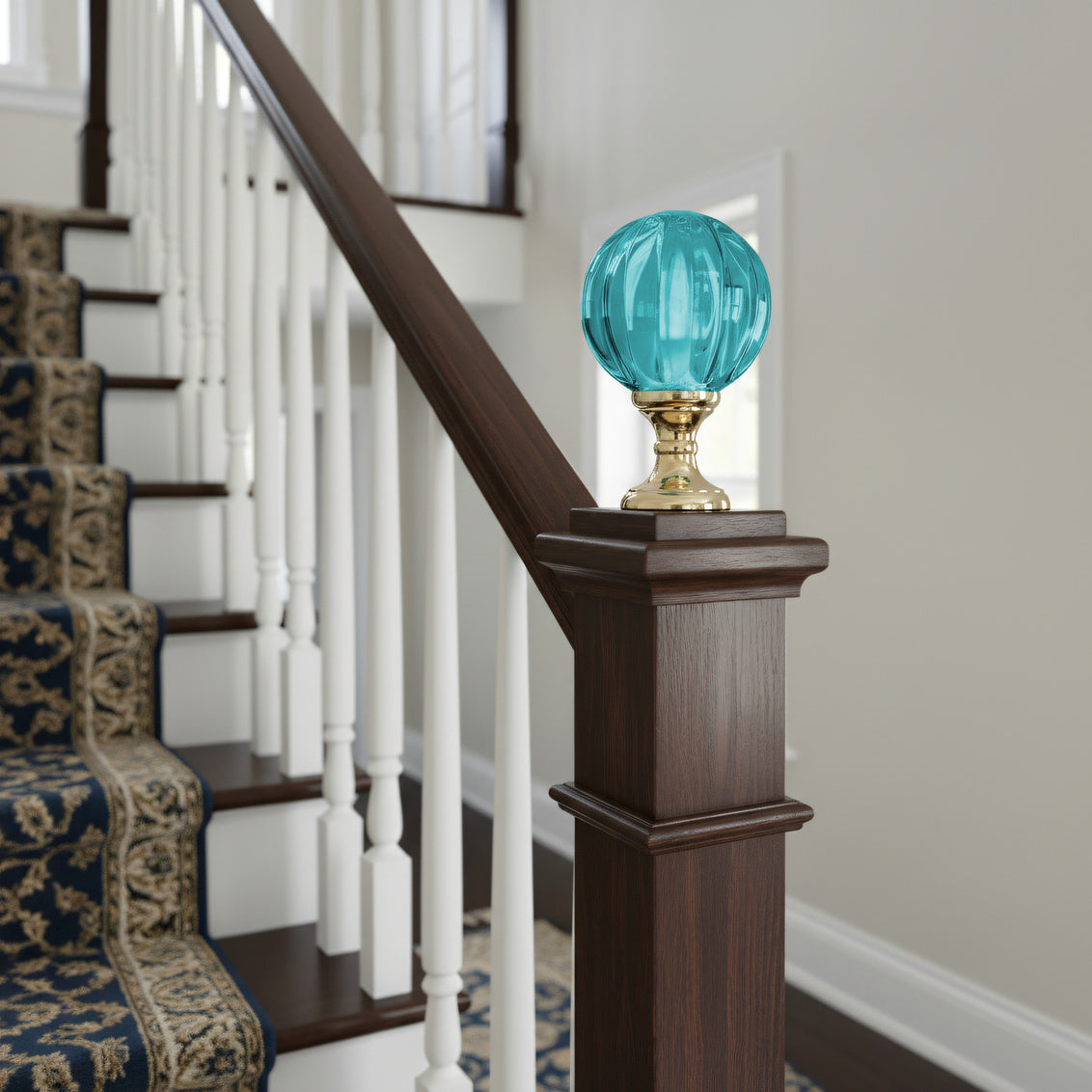 Blue Hand Blown Finial - Brass in Green/Polished Brass / Glass - Chelsea House