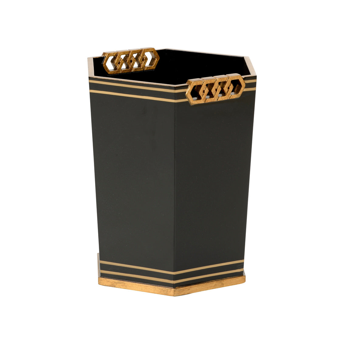 Oliver Wastebasket - Black/Gold in 13.5 / Wood - Chelsea House