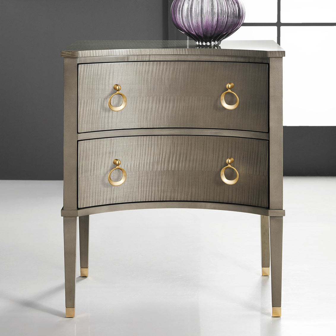 Concave Bedside Chest-Grey Sycamore – Nightstand by Modern History | Sutter & Vale