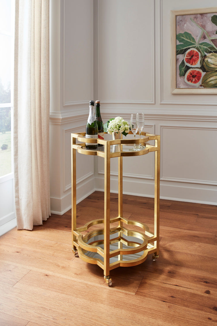 Quatrefoil Bar Cart - Gold in 34 / Metal - Chelsea House