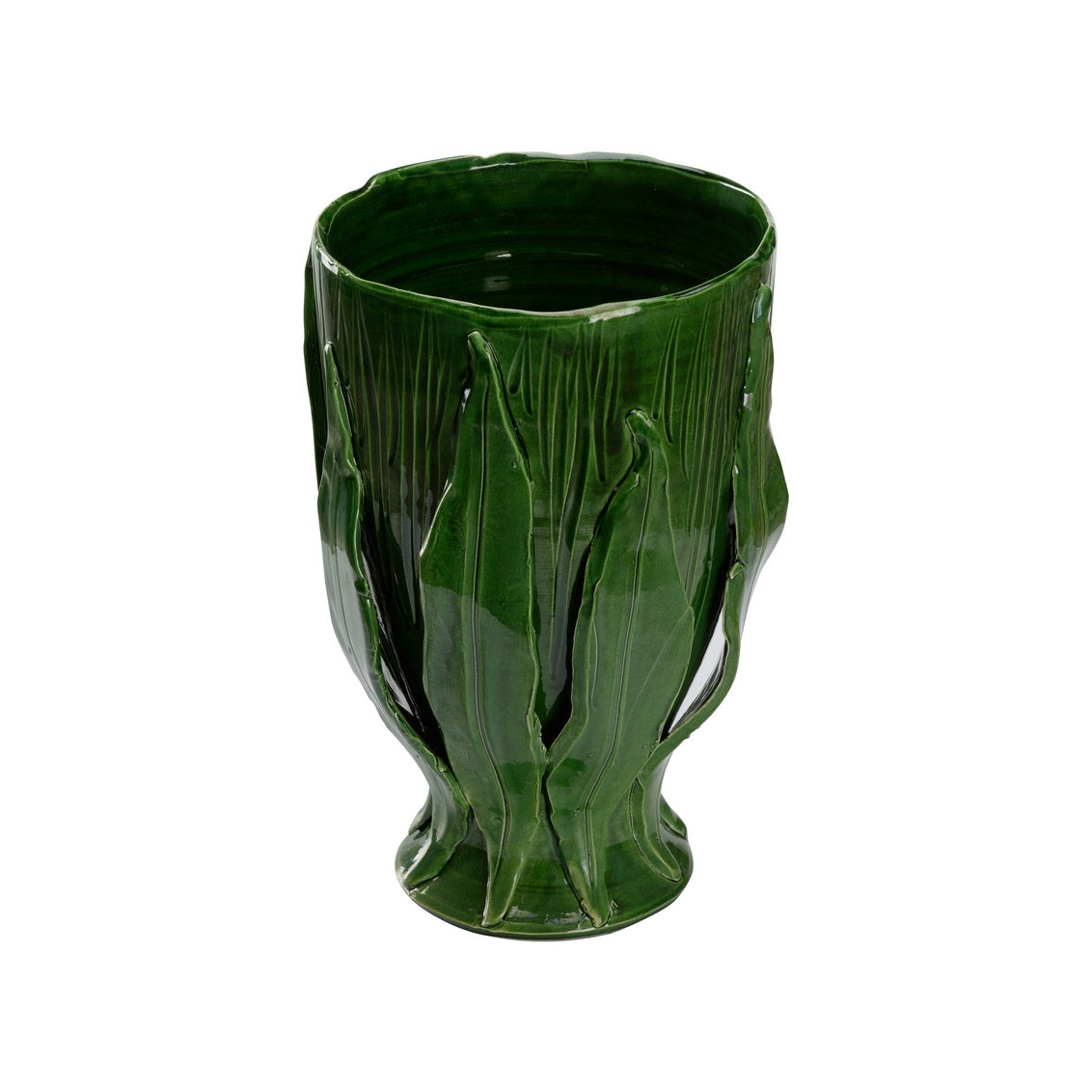 Umbria Footed Vase - Green in 14 / Ceramic/Porcelain - Chelsea House