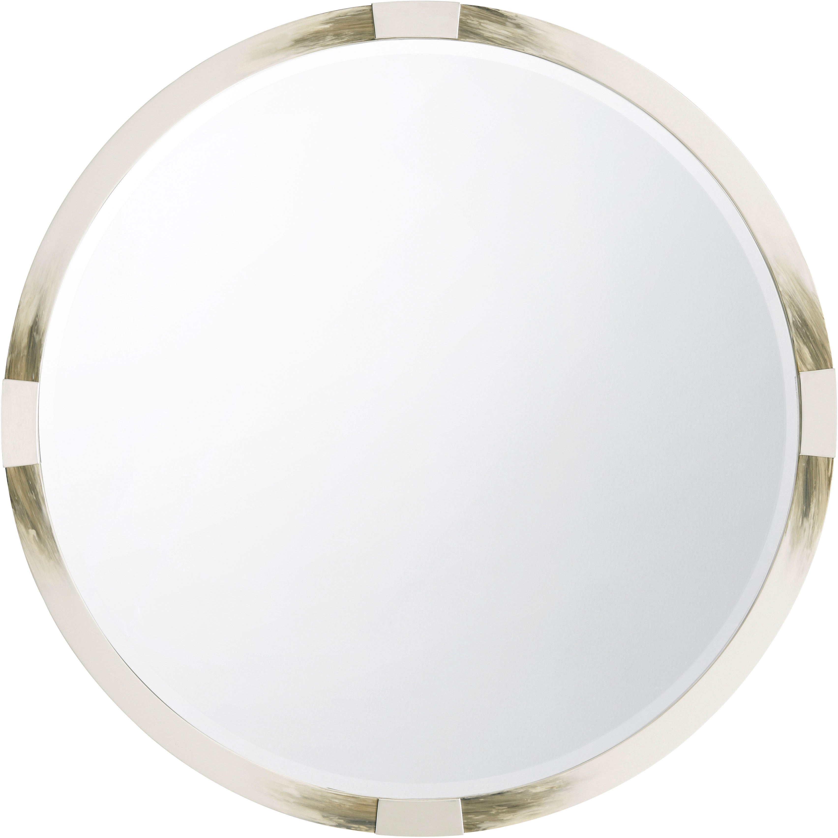 Cutting Edge Mirror (Round, Longhorn White) in Poplar, Mirror, Stainless Steel - Theodore Alexander