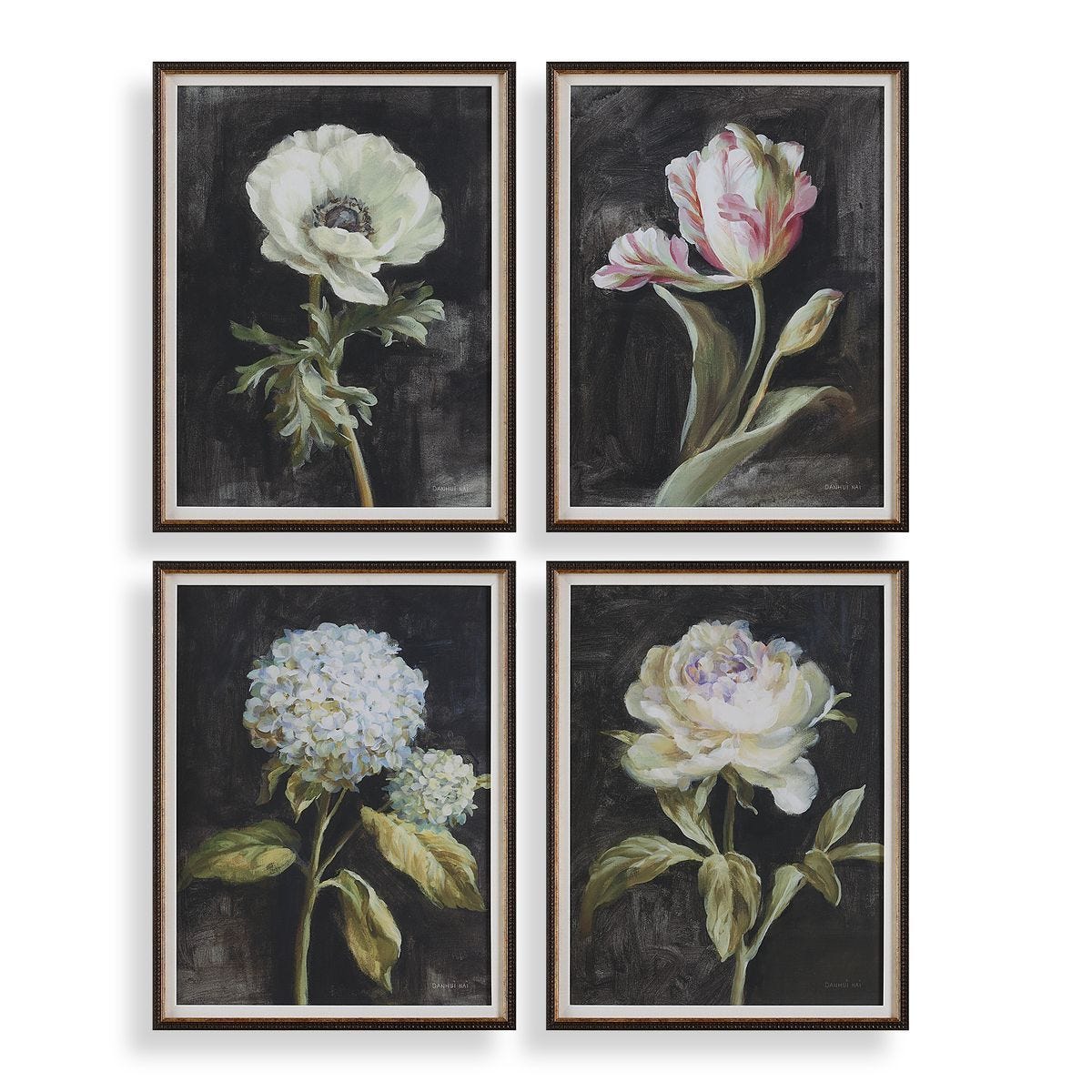 Florals on Black Framed Prints, S/4 – Art by Uttermost | Sutter & Vale
