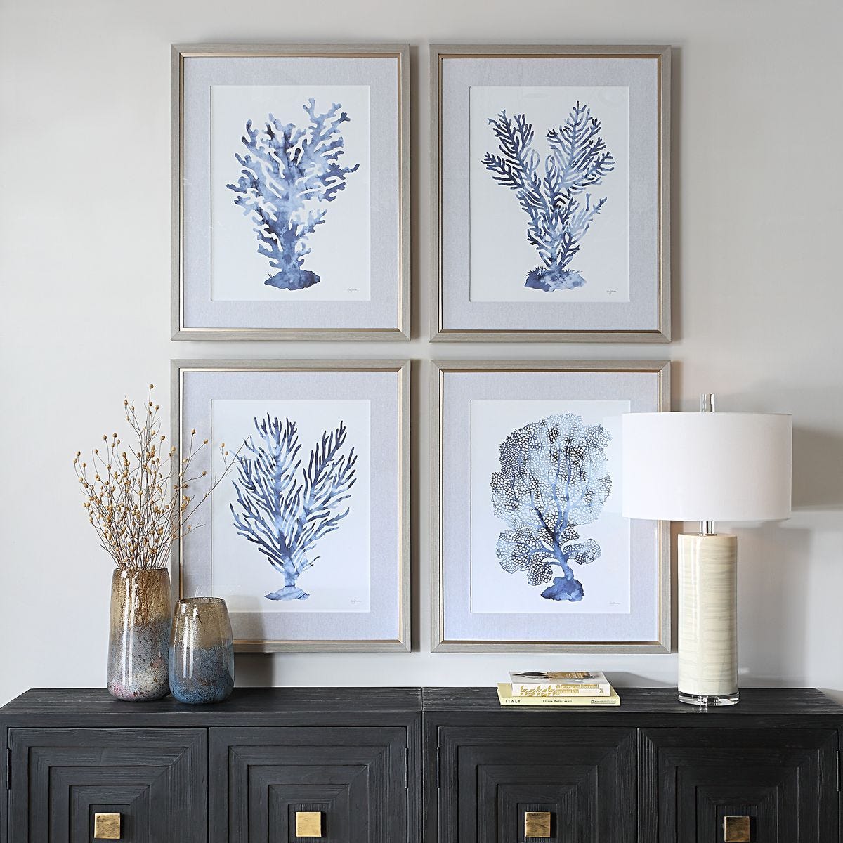 Shibori Coral Framed Prints, S/4 – Art by Uttermost | Sutter & Vale