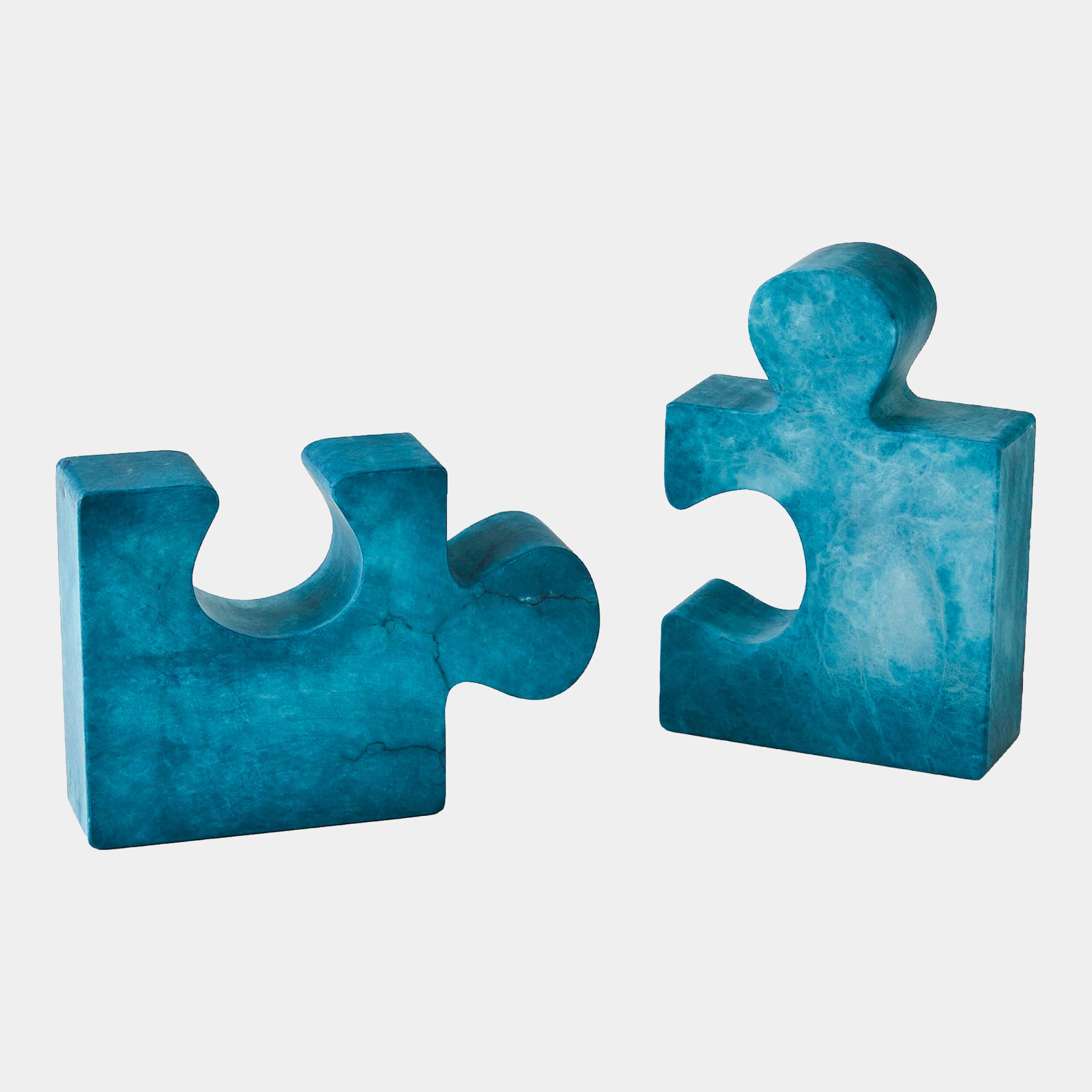 Alabaster Jigsaw Bookends-Blue