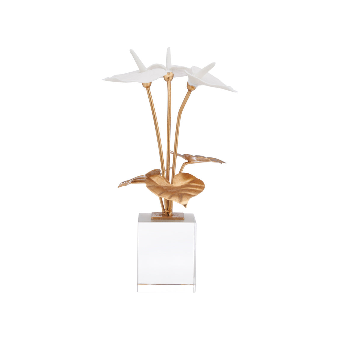 Small Anthuriums on Stand in Matte White/Gold Leaf / Porcelain - Chelsea House