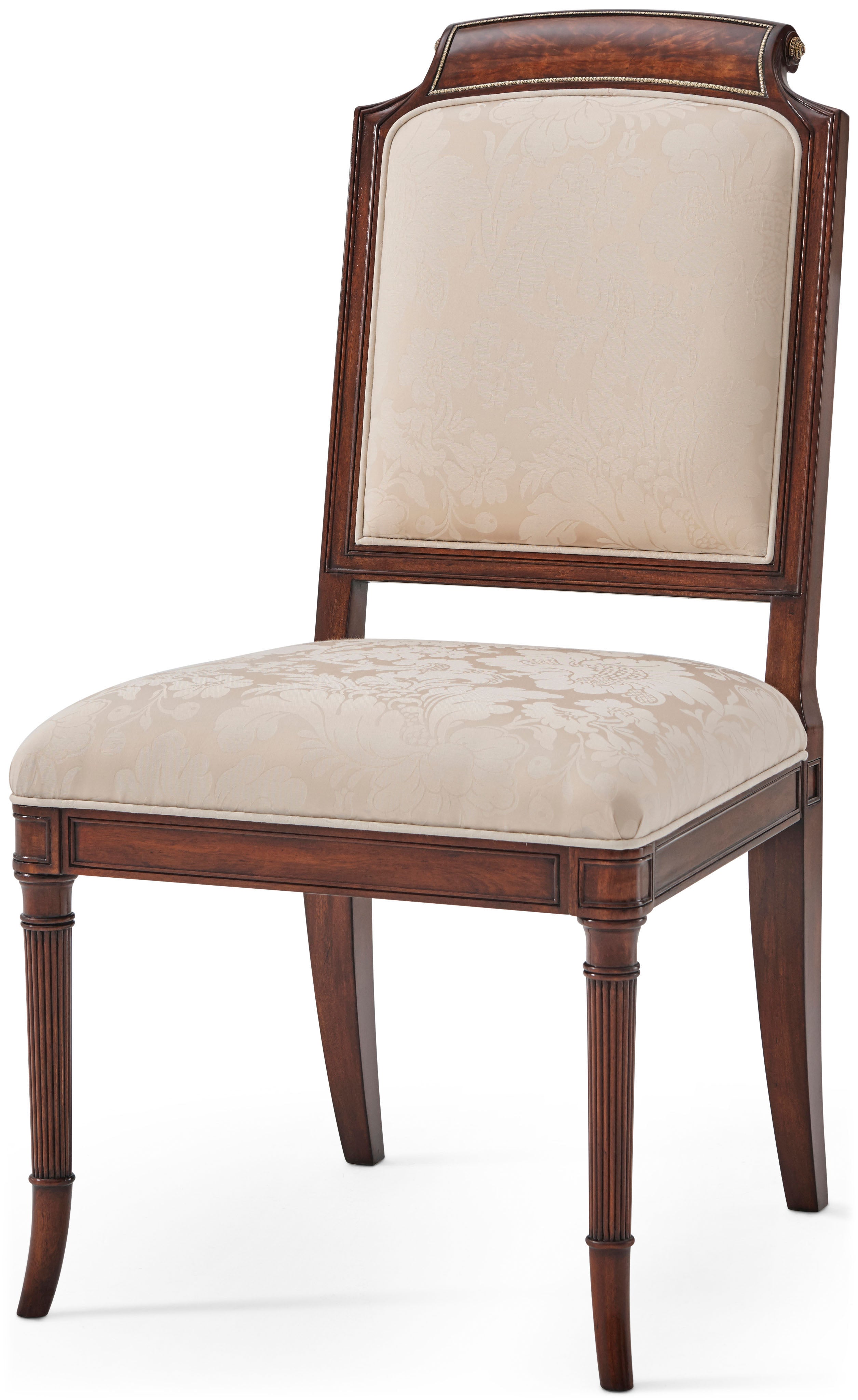 Atcombe Side Chair in Mahogany, Swirl Mahogany Veneer, Brass - Theodore Alexander
