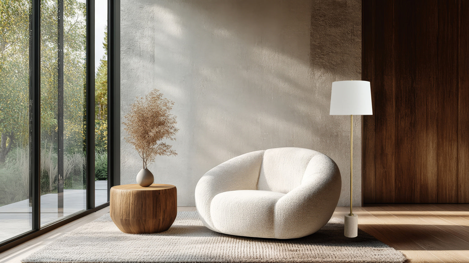 Lambeth Floor Lamp - Travertine in Natural White/Antique Brass / Travertine - Chelsea House