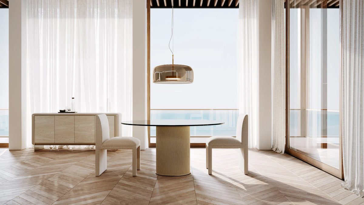Rhythm Round Glass Top Dining Tbl