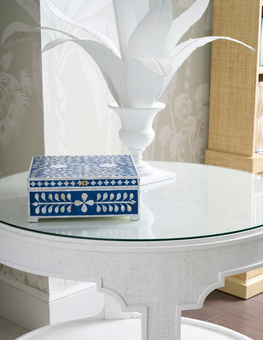Yangon Hall Table - White in White/Gold / Raffia - Chelsea House