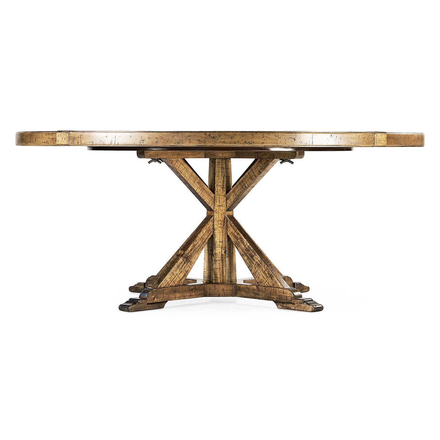 Medium Brown Driftwood Round Dining Table with Inbuilt Lazy Susan 72"