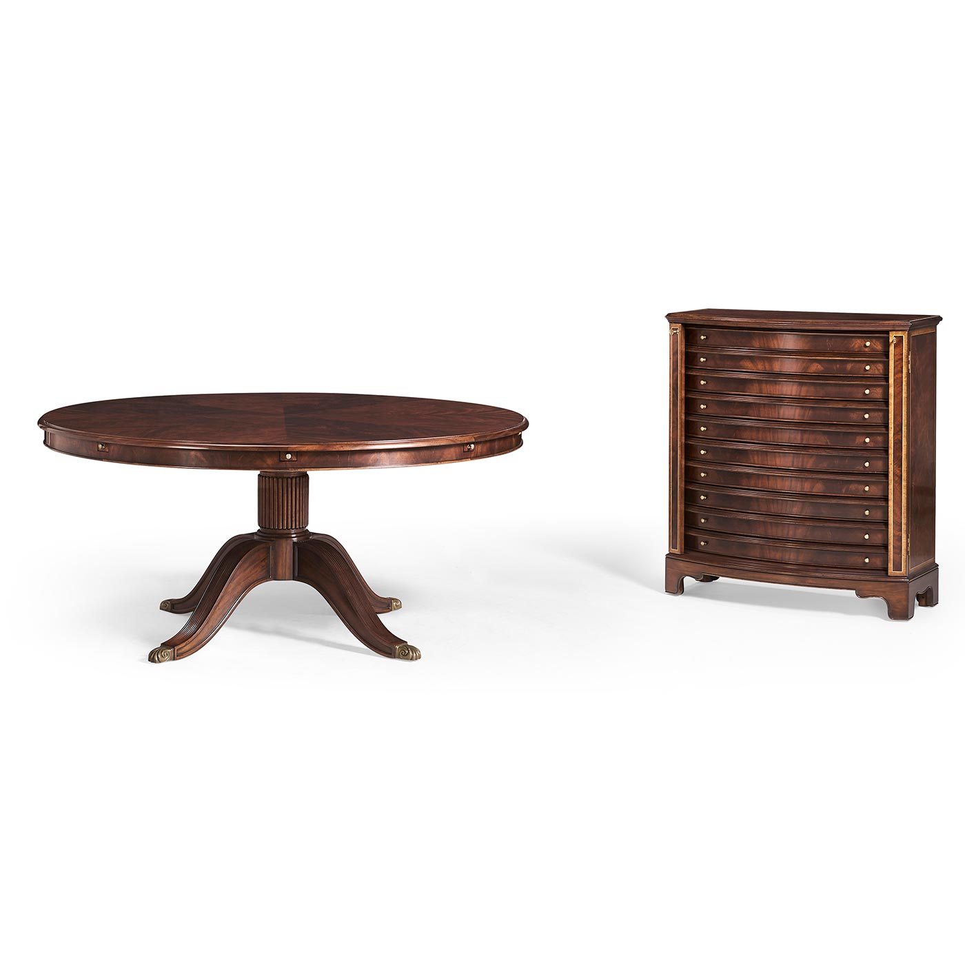 Mahogany Extending Circular Dining Table with Storage Cabinet for Leaves 66"